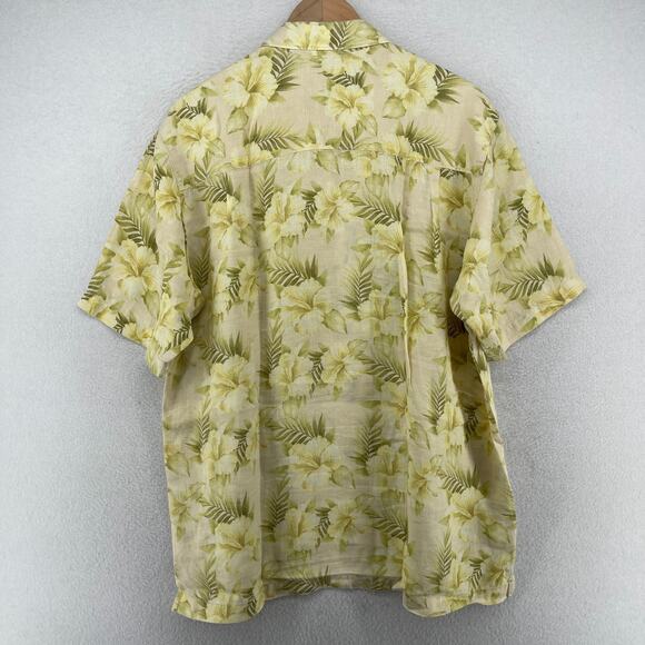 TOMMY BAHAMA Shirt Mens M Linen Floral Hibiscus Tropical Camp Short Sleeve Green - Picture 3 of 13